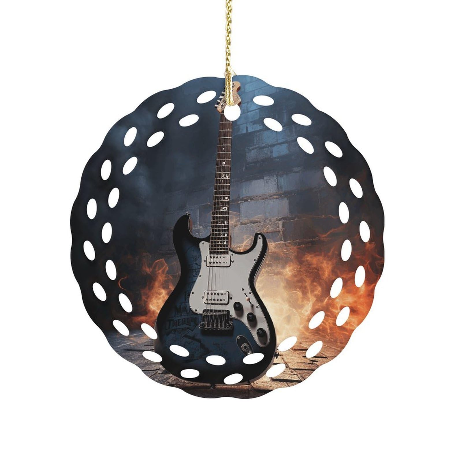 Fodpand Women's Style Electric Guitar Ceramic Ornament For Home Decor 3.2" Round Tree Decoration Christmas Ornaments For Men Double-Sided Design