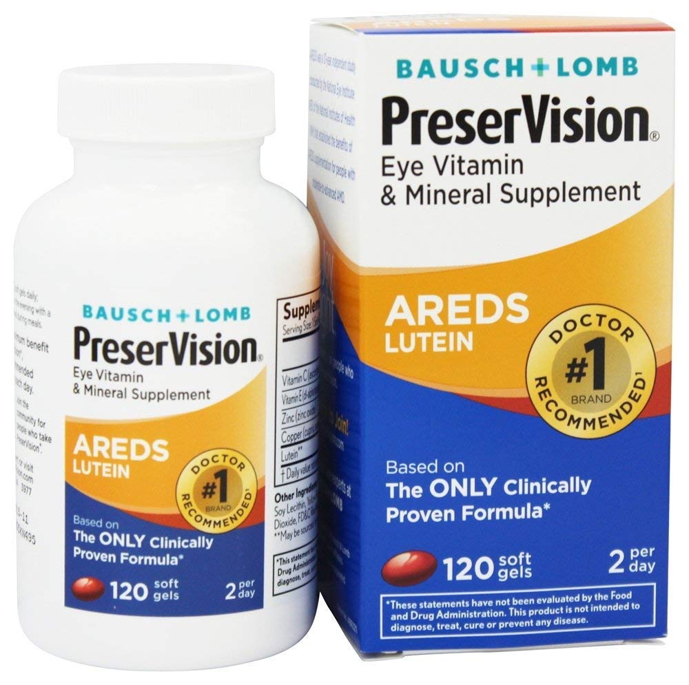 海外直送肘 Bausch And Lomb Preservision Eye Vitamin And Mineral Supplements Lutein Softgels, 120 sgels