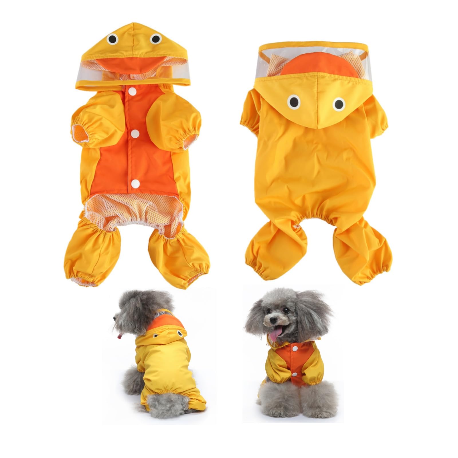 Dog Raincoat with Hood, Waterproof & Windproof Rain Jacket for Small Dogs Boy Girl, Packable, Adjustable, Funny Animal Pattern Raincoats with Legs 1.5kg to 8kg Available (Yellow,XL)