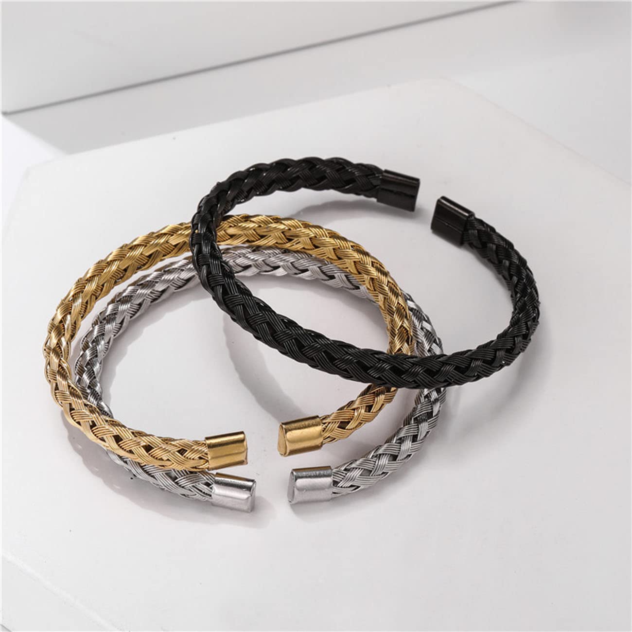 Pulsera de Hombre Pulsera de Acero Inoxidable Pulsera de Novedad Pulsera Abierta de Alambre Trenzado de Giro Simple Oro