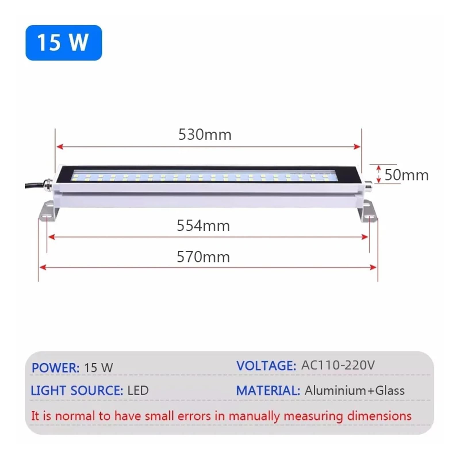 Lampada da officina a LED da 22CM/35CM/40CM/53CM, lampada for tornio CNC impermeabile IP67 a prova di olio for macchine utensili AC DC per macchine utensili da tornio(L53cm-Cool white,AC110-220V)