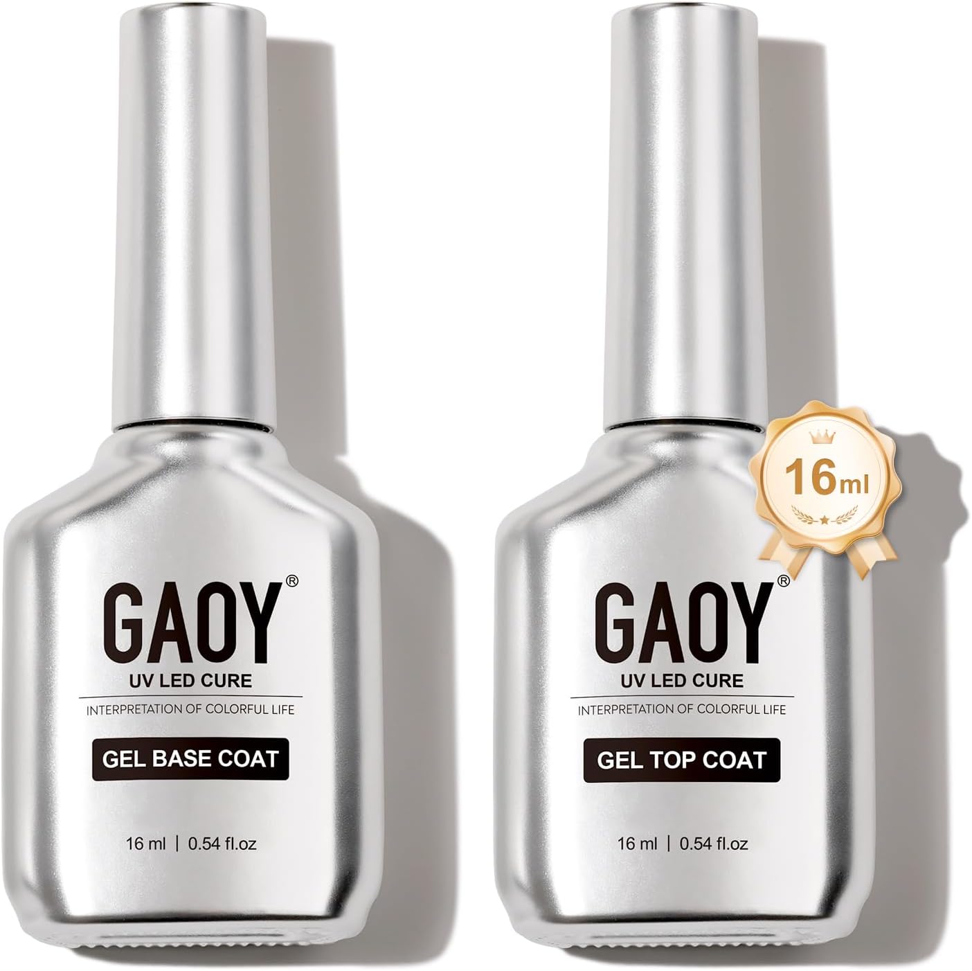 Gel Top Coat and Base Coat Set, 16ml 2 Pcs Glassy Top Coat and No Wipe Foundation Combination for UV Light Cure Gel Nail Polish