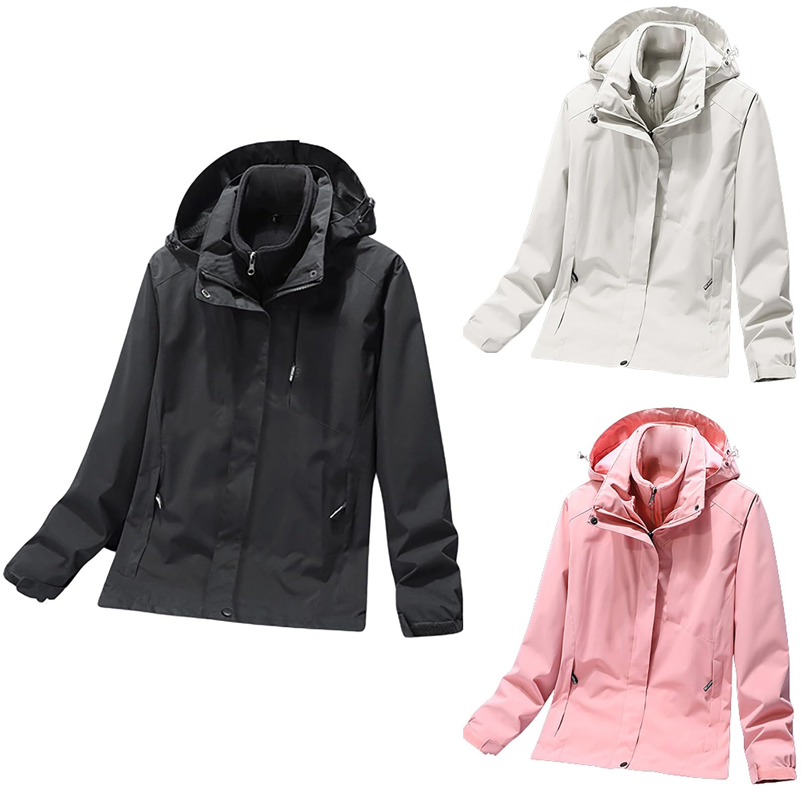 Giacca da trekking impermeabile da donna, giacca antipioggia spessa tinta unita giacche a vento con tasche con cerniera Baggy antivento con cappuccio impermeabile impermeabile trench cappotti casual