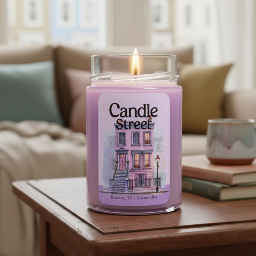Candle Street Duftkerze Wohnzimmer a Notting Hill 500 g | Kekse, Earl Grey und Karamell | Kollektion Sfumature d'Winter | Große Kerze im Premium-Glas, 120h