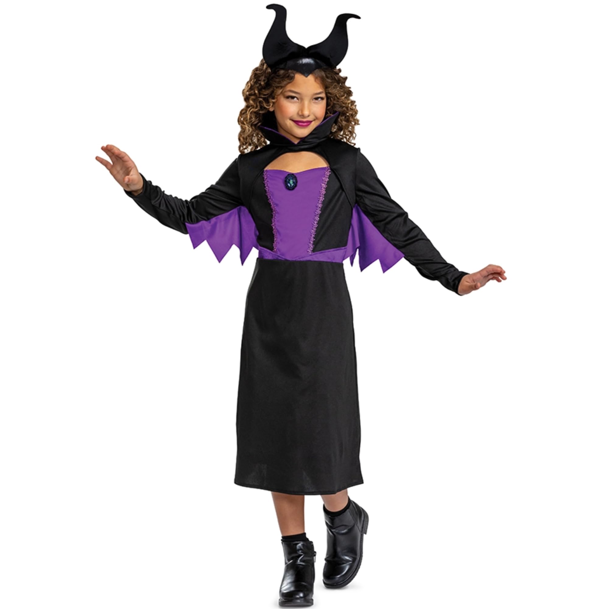 Disguise Disney Maleficent Costume for Kids, Official Licensed Product, Detailed Bodice, Attached Cape, Dimensional Collar, Includes Maleficent Headpiece, For 7-8 Years