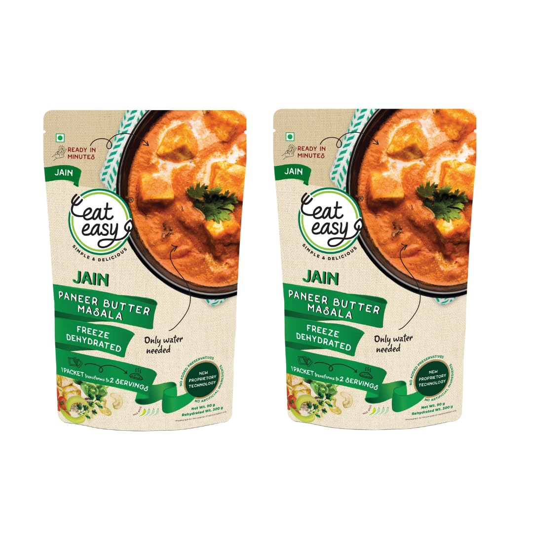 Eat Easy Ready To Eat Jain Paneer Butter Masala, 80gm of 1 Pack, Instant Food, Indian Meal, Travel Food, No Preservatives, No Added Artificial Colours & Flavours, Just Add Water and Cook (Pack of 2)