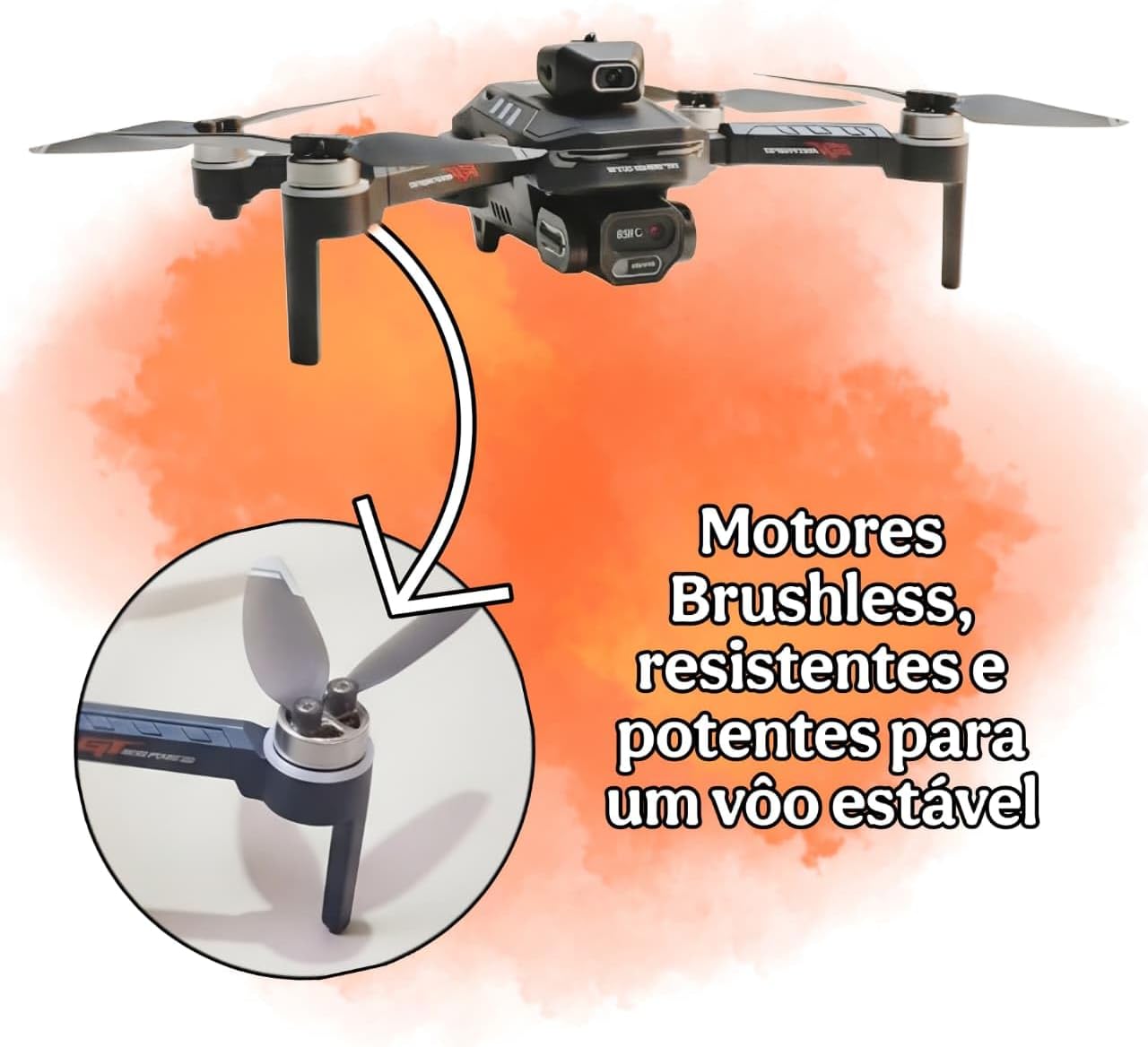 Image showing a close-up of the GT8 drone's brushless motor and propeller assembly, emphasizing their robust design.