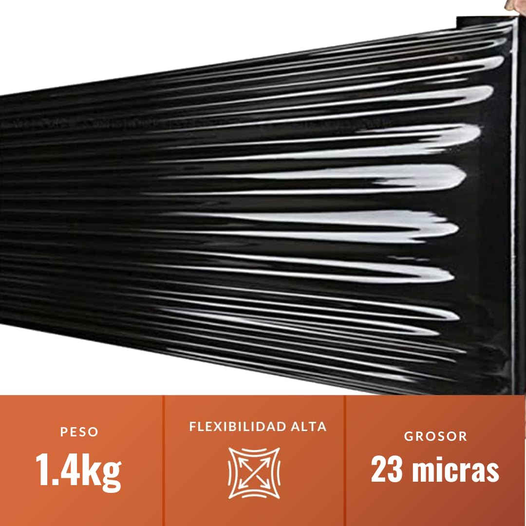 Film Embalaje de Envoltura Negro 1.4kg, 5 Rollo de 50 cm, 23 Micras de Espesor, Resistente y Versátil, Ideal para Hogar, Almacenes, Comercios y Transportes