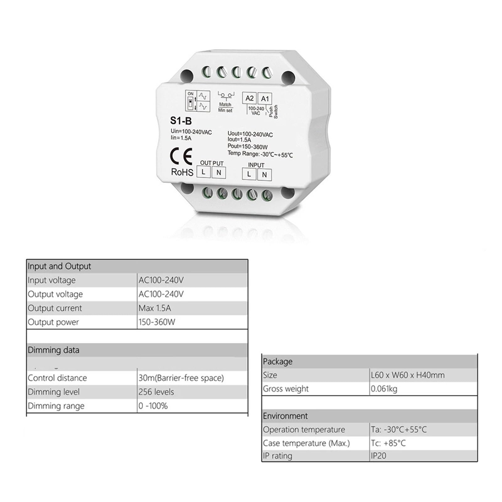 Kit de controlador de atenuación de luz LED con tiristor de CA, 110 V, 220 V, 230 V, 2,4 G, interruptor táctil de atenuación de 4 zonas, adecuado for luces LED de interior.(1xS1-B 1XTW1-4(W) KIT)