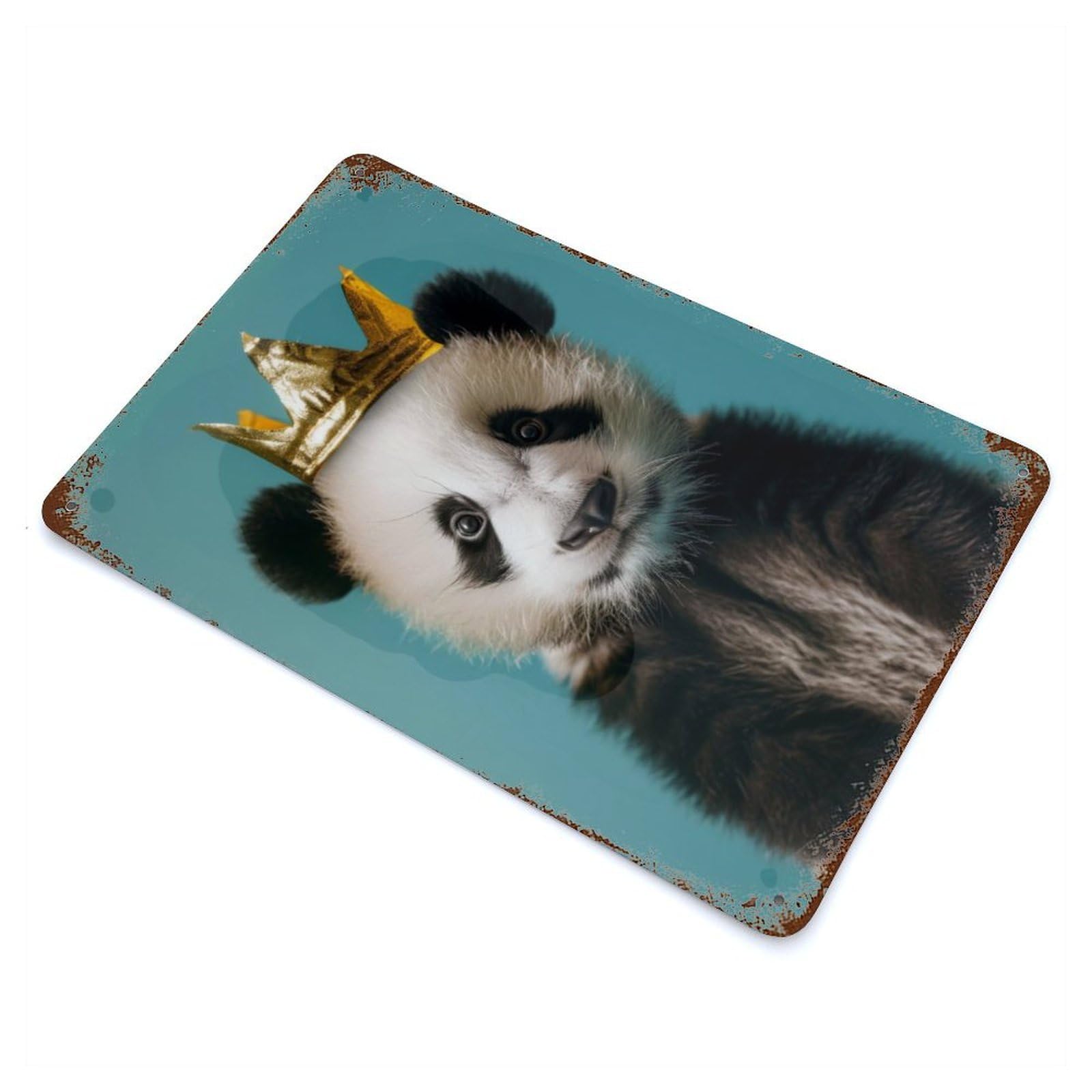 Decorative Tin Sign with Cute Panda King Design 11.8"x7.9", for Garage, Bar And Workshop Decor, Farmhouse Wall Decor
