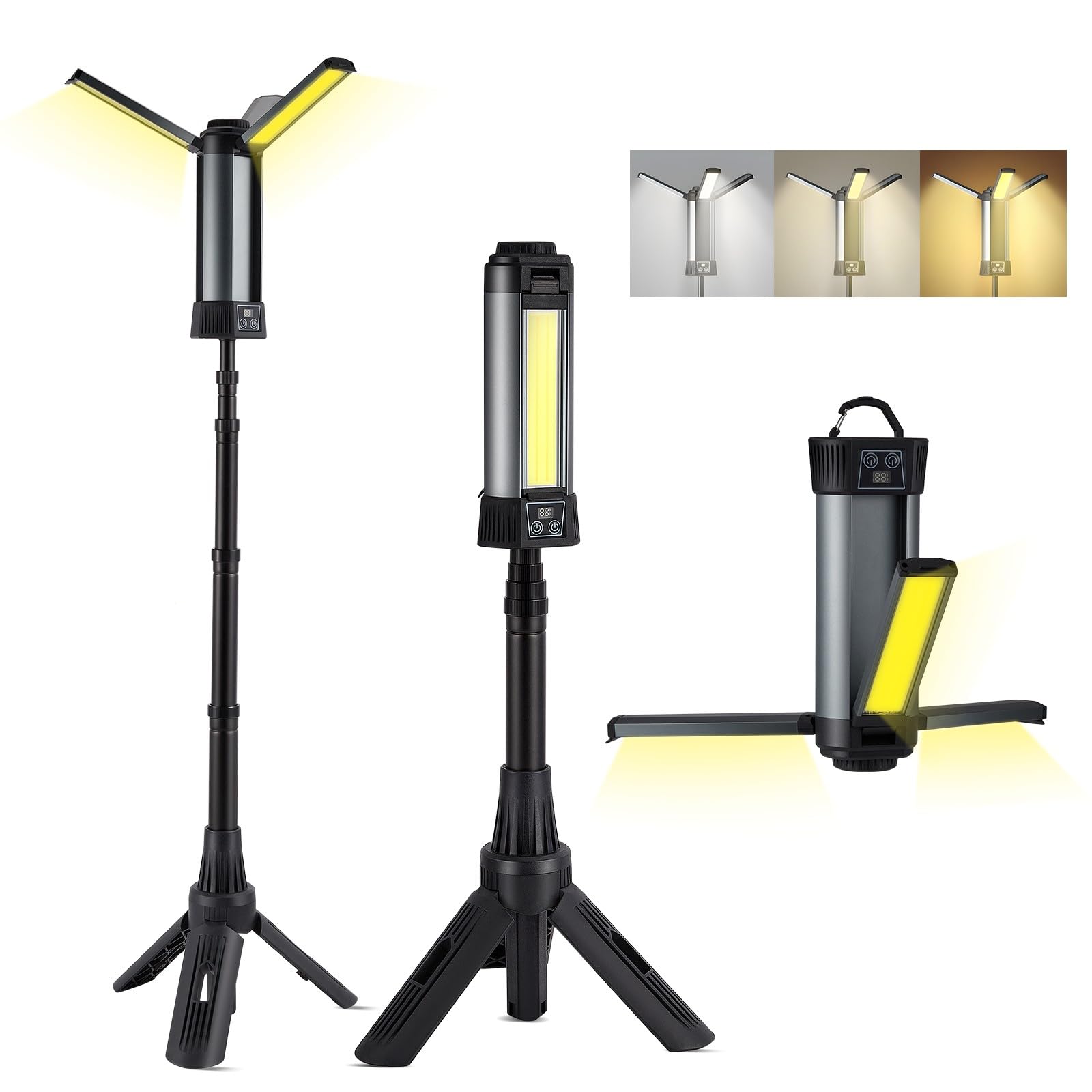 Rechargeable LED Cordless Work Light with Tripod Stand,Portable Camping Light with 10 Lighting Modes,6000mAh Battery,2000 Lumens Outdoor Job Site Lamps,for Camping,Car Repair,Emergency