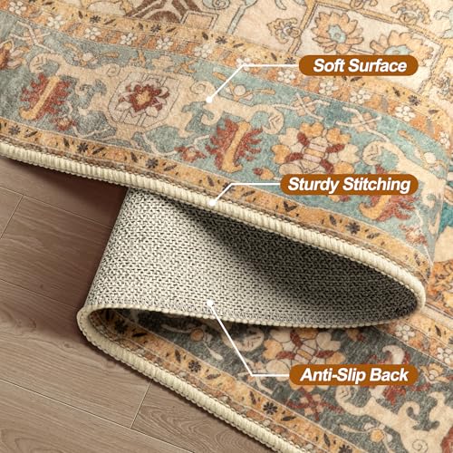 Image of Orange 2.6x8 Washable Runner Rug for Hallways, Oriental Non Slip Runners