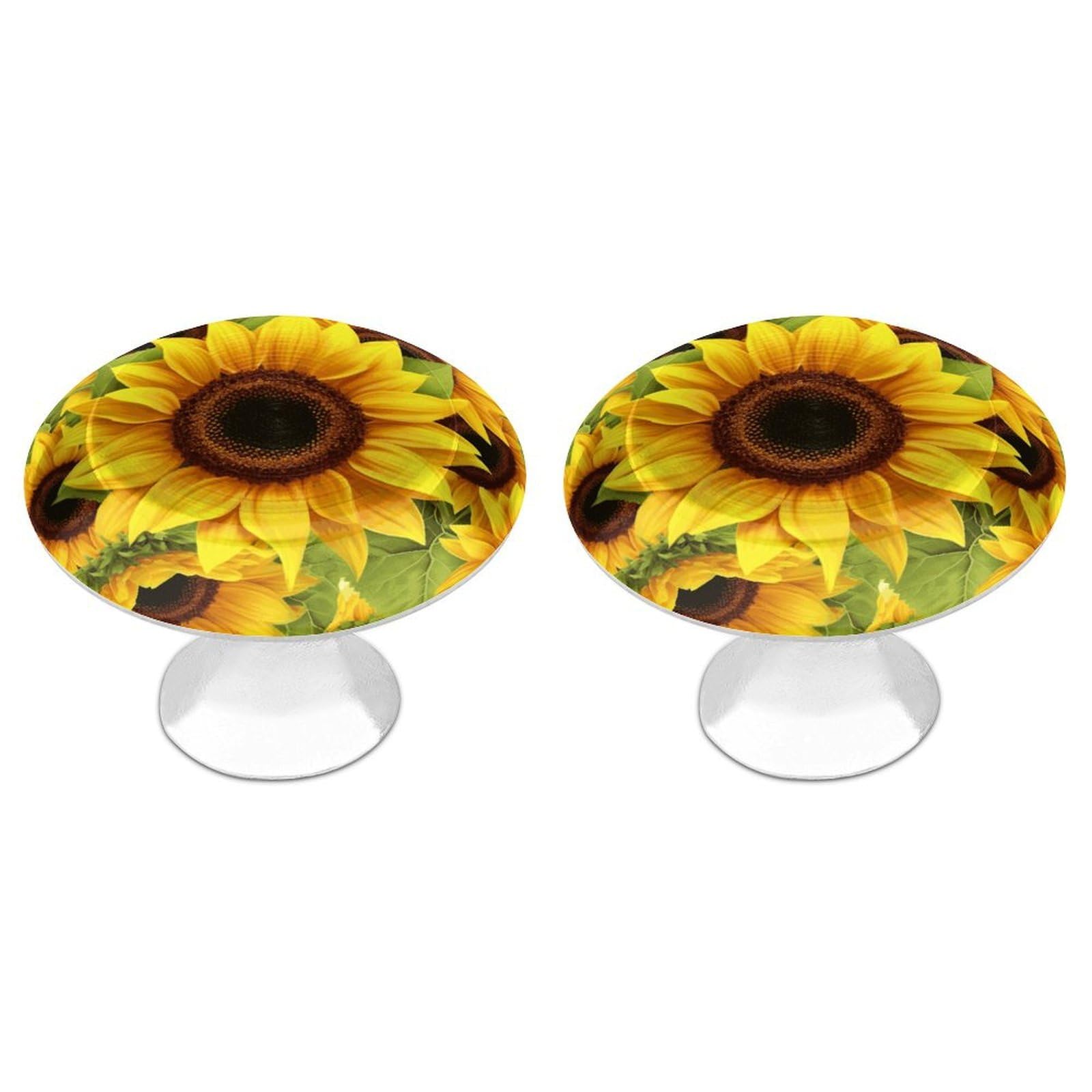 FekiLoot Sunflower Cabinet Knobs for Kitchen Ornament, Round Zinc Decorative Drawer Pulls for Cabinets Trendy, Dresser Drawers Pulls Bathroom Dresser Knob with Screw