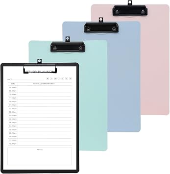 4Pcs Plastic Clipboard - 3mm Thick A4 Colored Clipboards with Retractable Hanging Clip, Sturdy & Durable Writing Boards for Office, Classroom 4 Colors