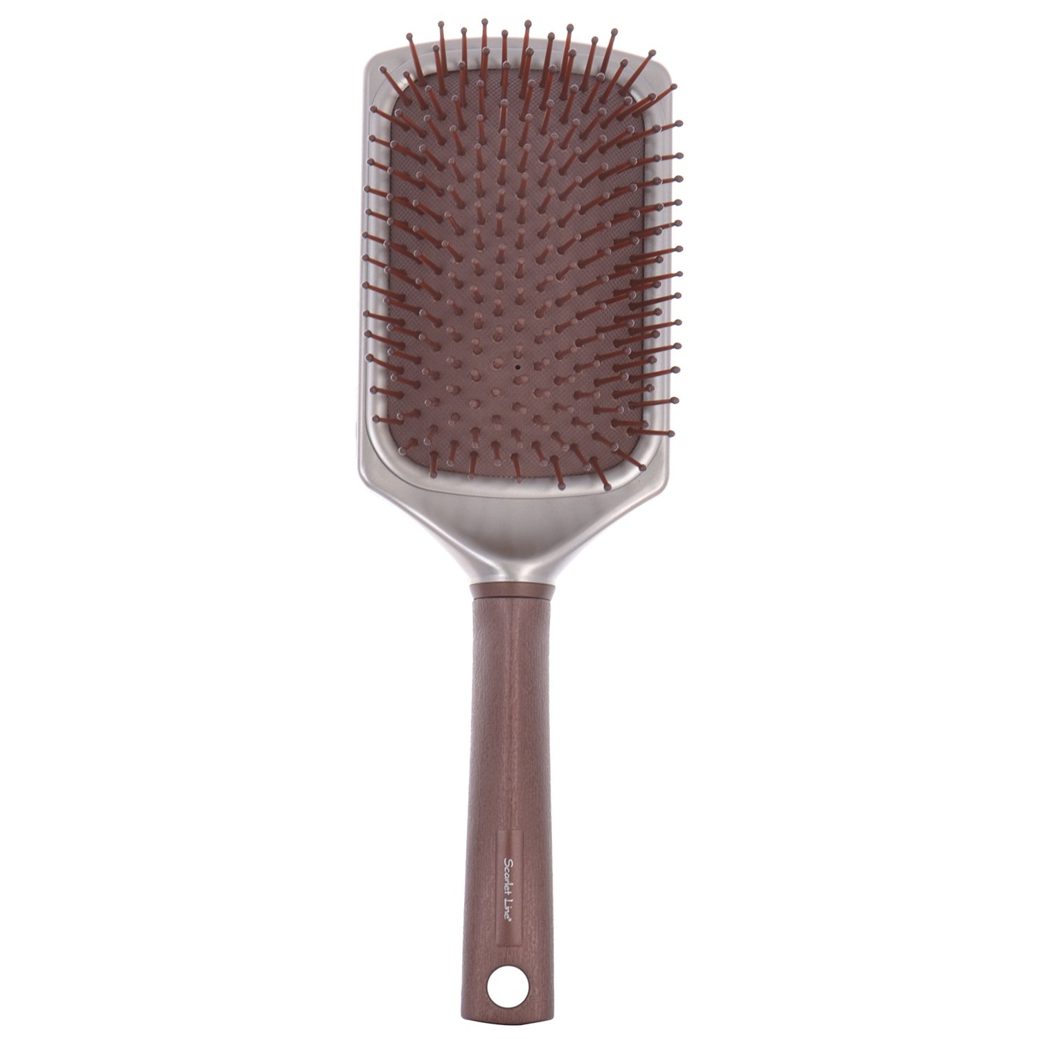 Scarlet Line Professional 2 Tone Ball Tip Nylon Bristles Large Salon Paddle Hair Styling Brush with Anti Slip Wooden Handle for Men and Women_Copper