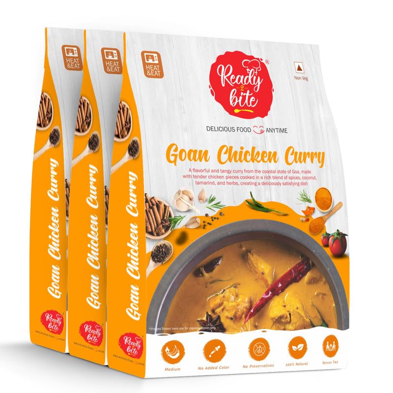 Ready 2 Bite Goan Chicken Curry (Pack of 3) Special Delicious Natural Instant Food Ready to Eat | Few Minutes | Slow Cooked Heat | Microwaveable| No Artificial Colour | No Preservative