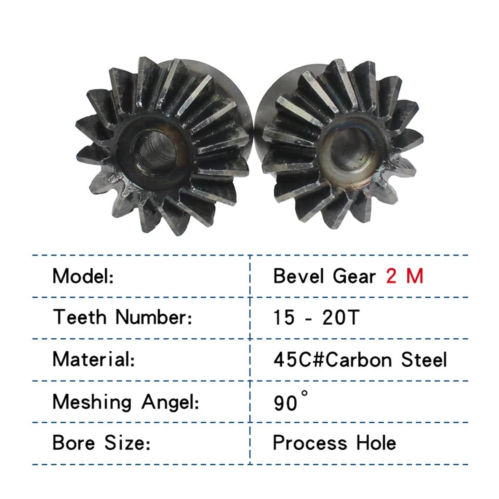 Bevel Gear Pinion Hardware Mechanical Bevel Gear 2M15T/16T/17T/18T/19T/20T Gear Process Hole 90 Degrees Meshing Angle Carbon Steel Transmission Ratio 1:1 Transmission Part(15 Teeth)