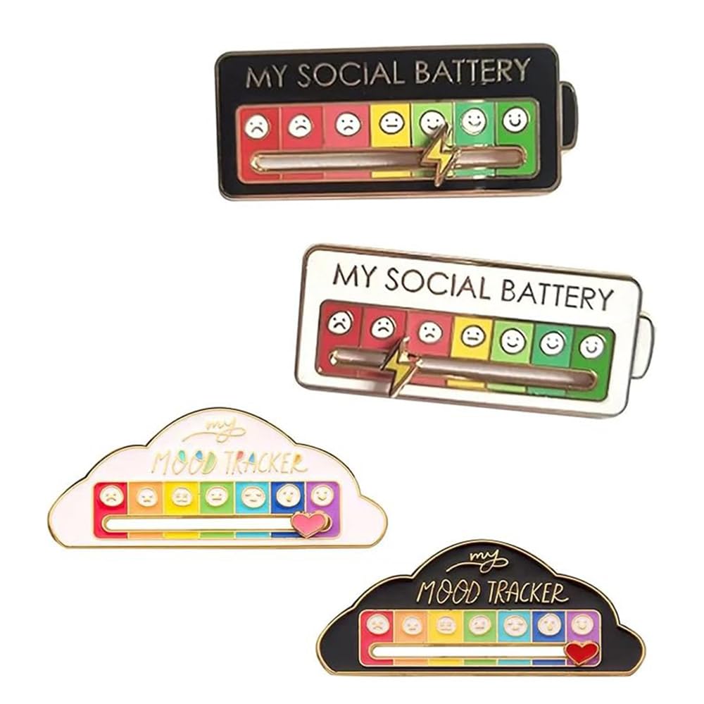 4 Pines Broches de Batería Social Ajustables - Broches de Humor con Diseño de Nubes para Mochila, Chaqueta o Gorra - Pins Decorativos para Hombre, Mujer y Niños - Divertido y Creativo