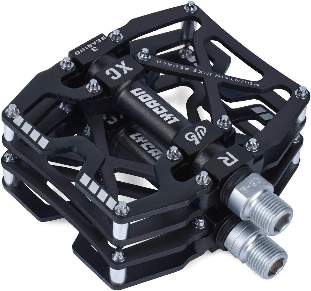 LYCAON Bike Cycling Pedals, CNC Machined Aluminum Alloy Durable Non-Slip Bicycle Pedal, 3 Bearings Pedals for 9/16" Universal Cycling MTB BMX Mountain Road Bike Pedals