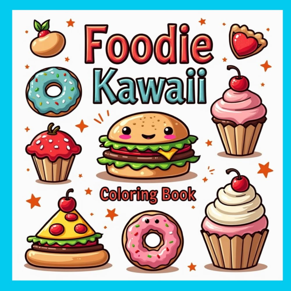 Foodie Kawaii Coloring Book: Bold & Easy Cute Food Coloring Pages for Kids & Adults