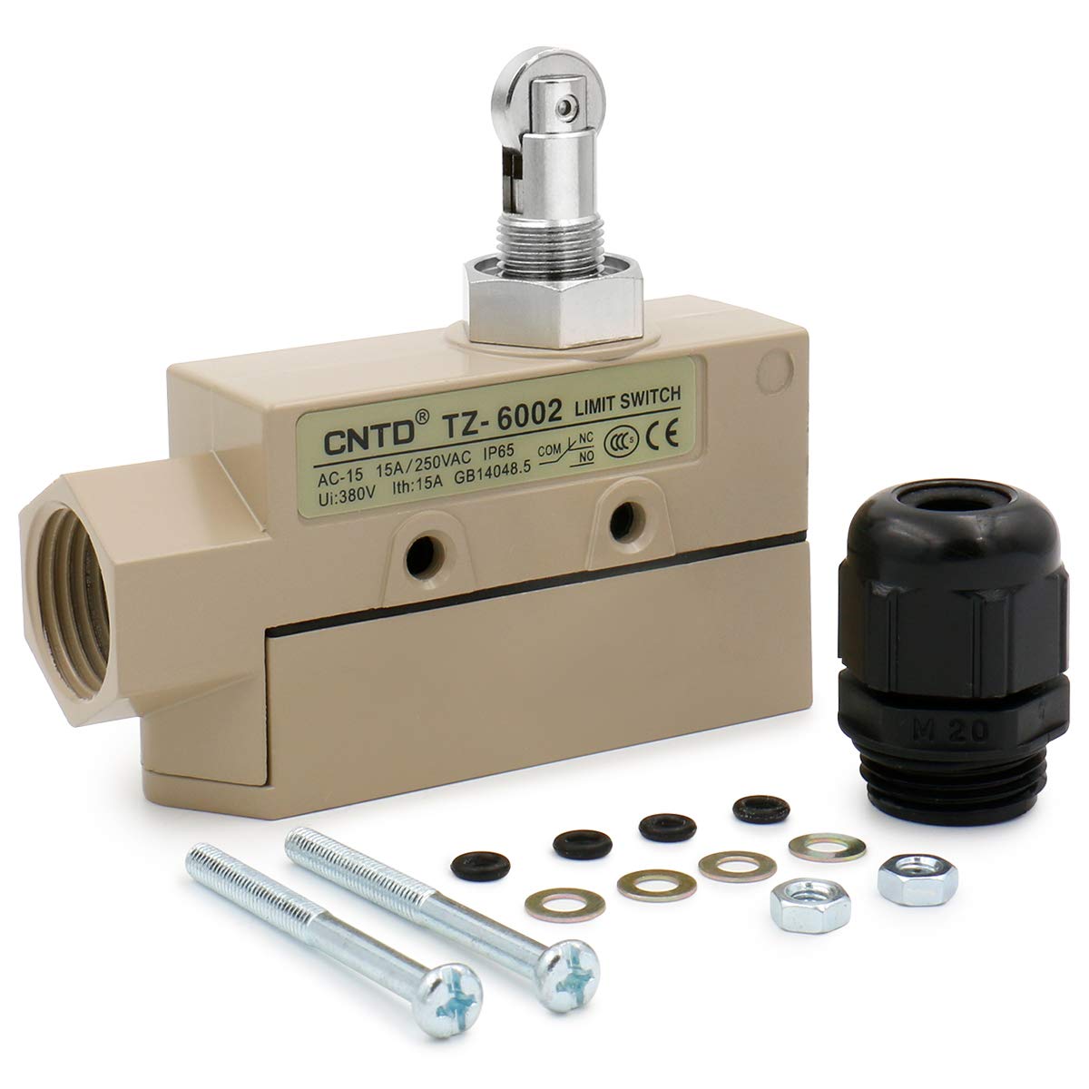 BaomainHorizontal Roller Plunger Micro Switch TZ-6002 with M20 Cable Glands Work for Heavy Duty Door, Sliding Doors/Windows, Pioneer,Welbon, Air Curtains, Maxwell Pack of 2