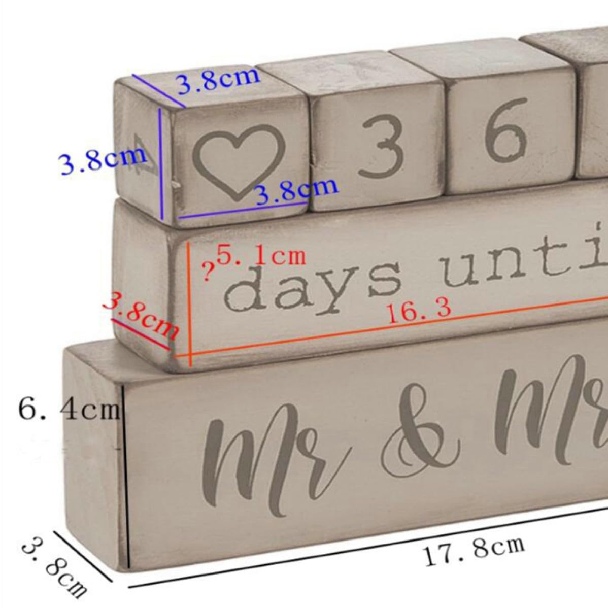 GALPADA Calendario da Tavolo per Conto alla Rovescia in Legno 6 Pezzi Design a Blocchi Matrimonio Decorazione per Scrivania Casa e Ufficio