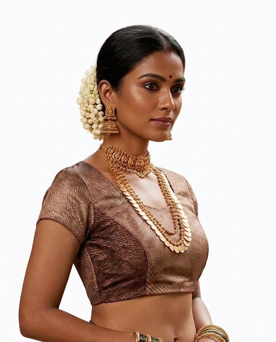 shriliya Metallic Black Brownish XL M L Size Streachable Dobby Cotton Lycra Spandex Half Sleeve Blouse Prince Cut for Women & Girls for Skirts Sharara,Plazo,garara,Indowestern,Saree,Yoga-picture-39