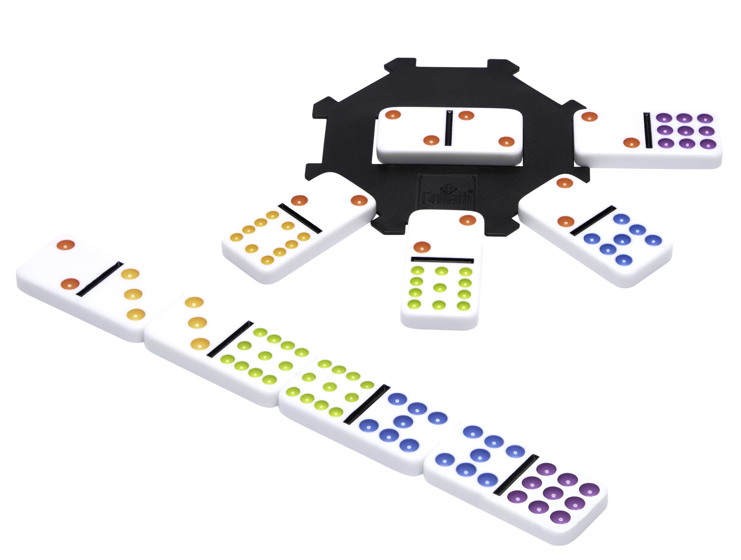 Pressman Meksykańskie domino kolejowe - piękny kolorowy zestaw podwójnych 12 domino - zawiera znaczniki pociągów i piastę, wielokolorowe, 12,7 cm