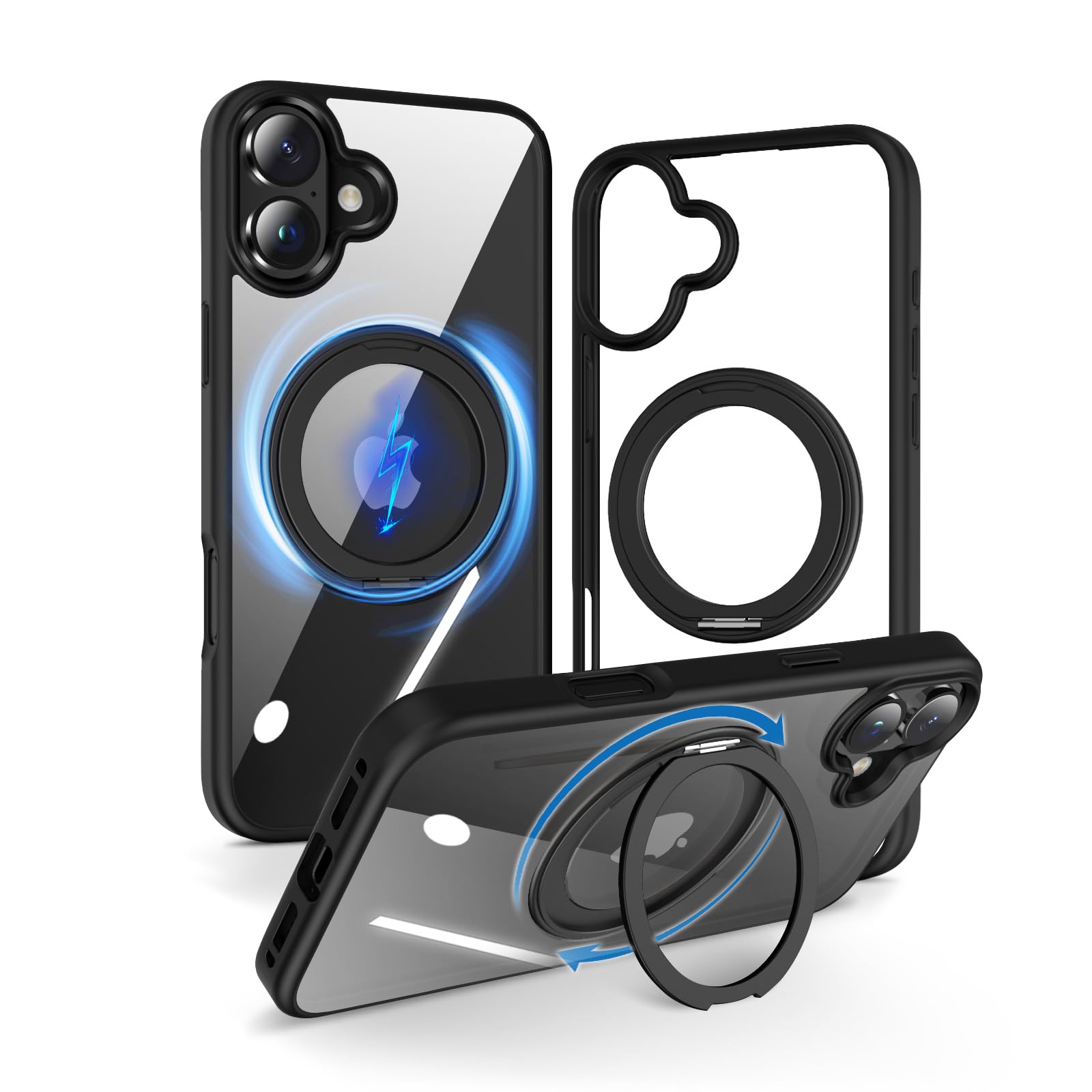 KATSUTOYO iPhone 16 Plus用ケース 360度回転スタンド…