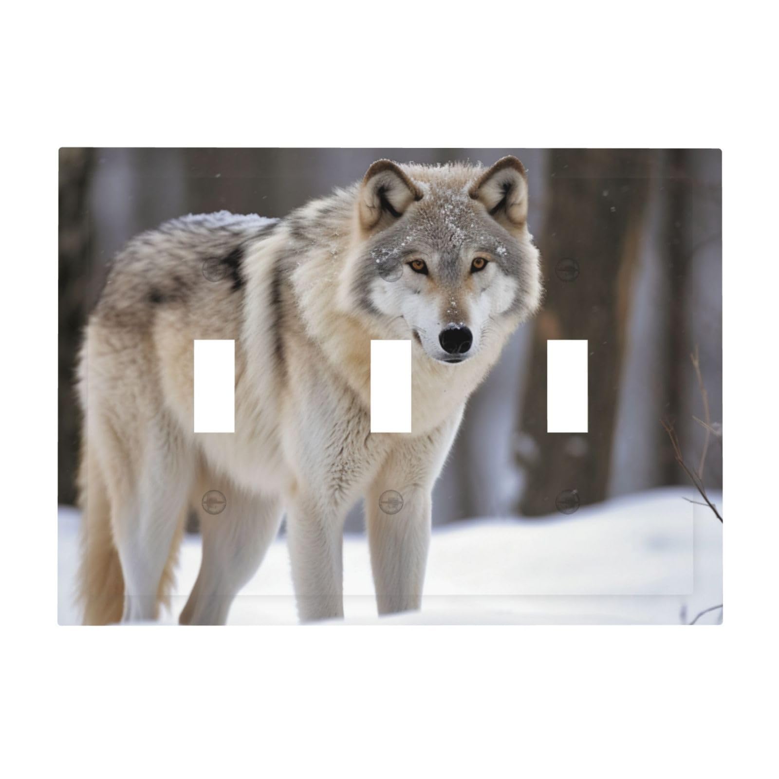 3-Gang Decorator Wall Plate wolf in the snow Light Switch Cover Triple Toggle Receptacle Wall Plate Mid Size 4.8" x 6.7" Wallplate Unbreakable Polycarbonate Outlet Faceplates Covers