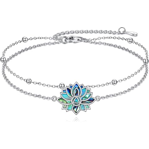 Lotus Bracelet for Women 925 Sterling Silver Lotus Layered Bracelet Yoga Jewelry Gifts