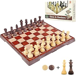 HUIOP Conjunto de xadrez magnético 2 em 1 Conjunto de xadrez e damas dobrável Conjunto de xadrez portátil Jogos de viagem Conjunto de rascunhos Entretenimento Brinquedos educativos,Jogos de Viagem
