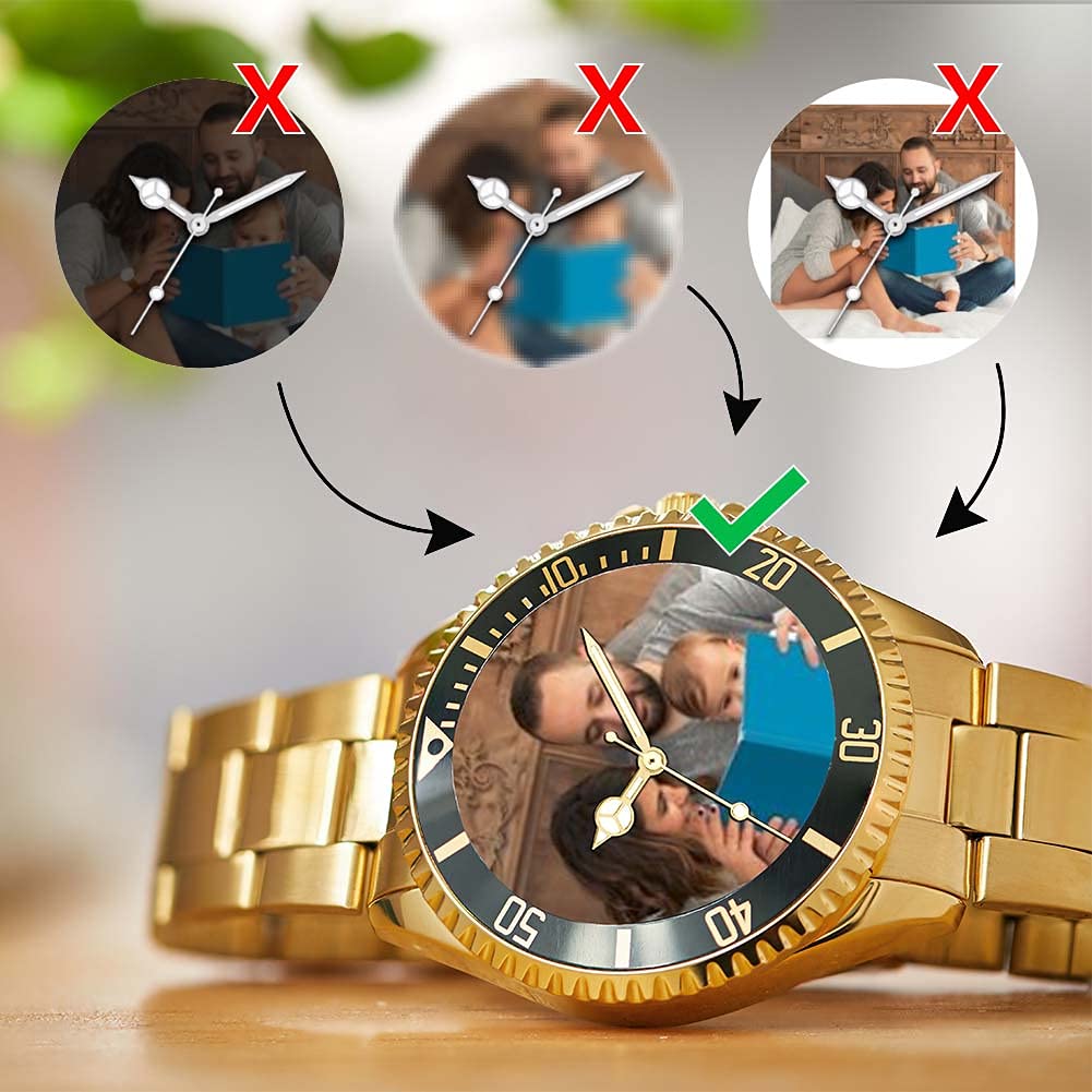 Regalos fotográficos Personalizados grabables para Hombres y niños, Reloj analógico con Movimiento de Cuarzo, Reloj