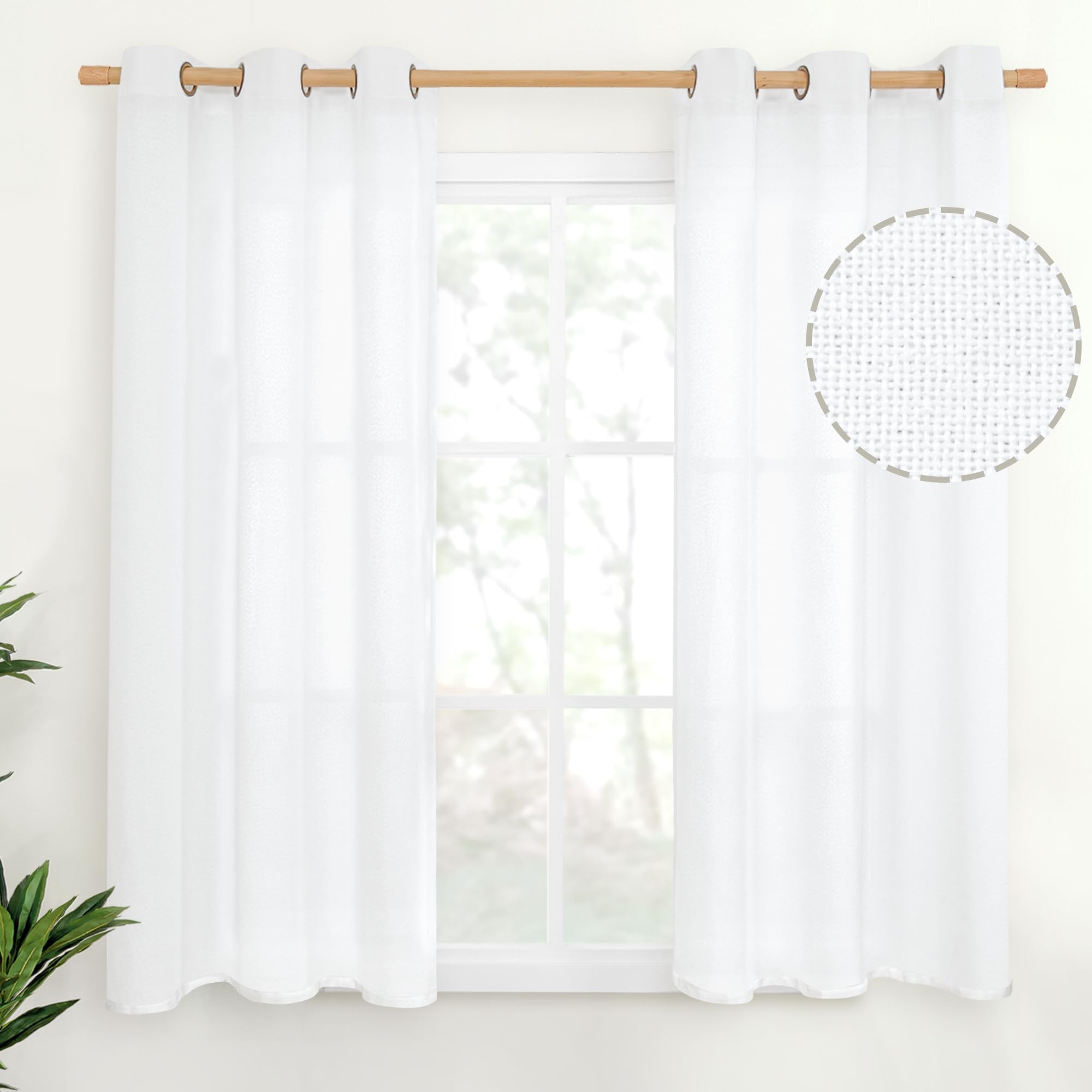 Photo 1 of YoungsTex 48 Inch Length White Linen Curtains, Short Light Filtering Drapes with Bronze Grommet Semi Sheer Privacy for Bedroom Living Room Window, 42 X 48 Inch, 2 Panels