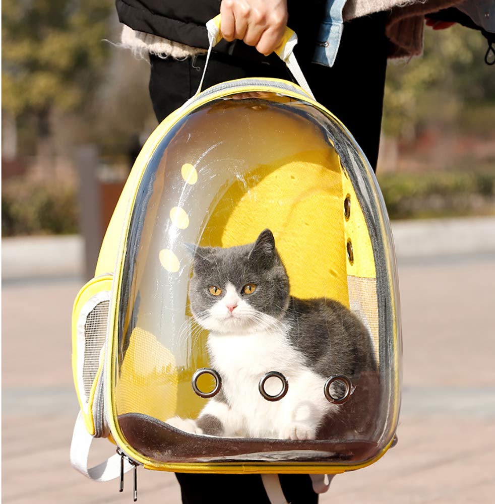 Mochila Para Transporte De Mascotas Gato Y Perro Transportin De Imitación A Piel Color Amarillo