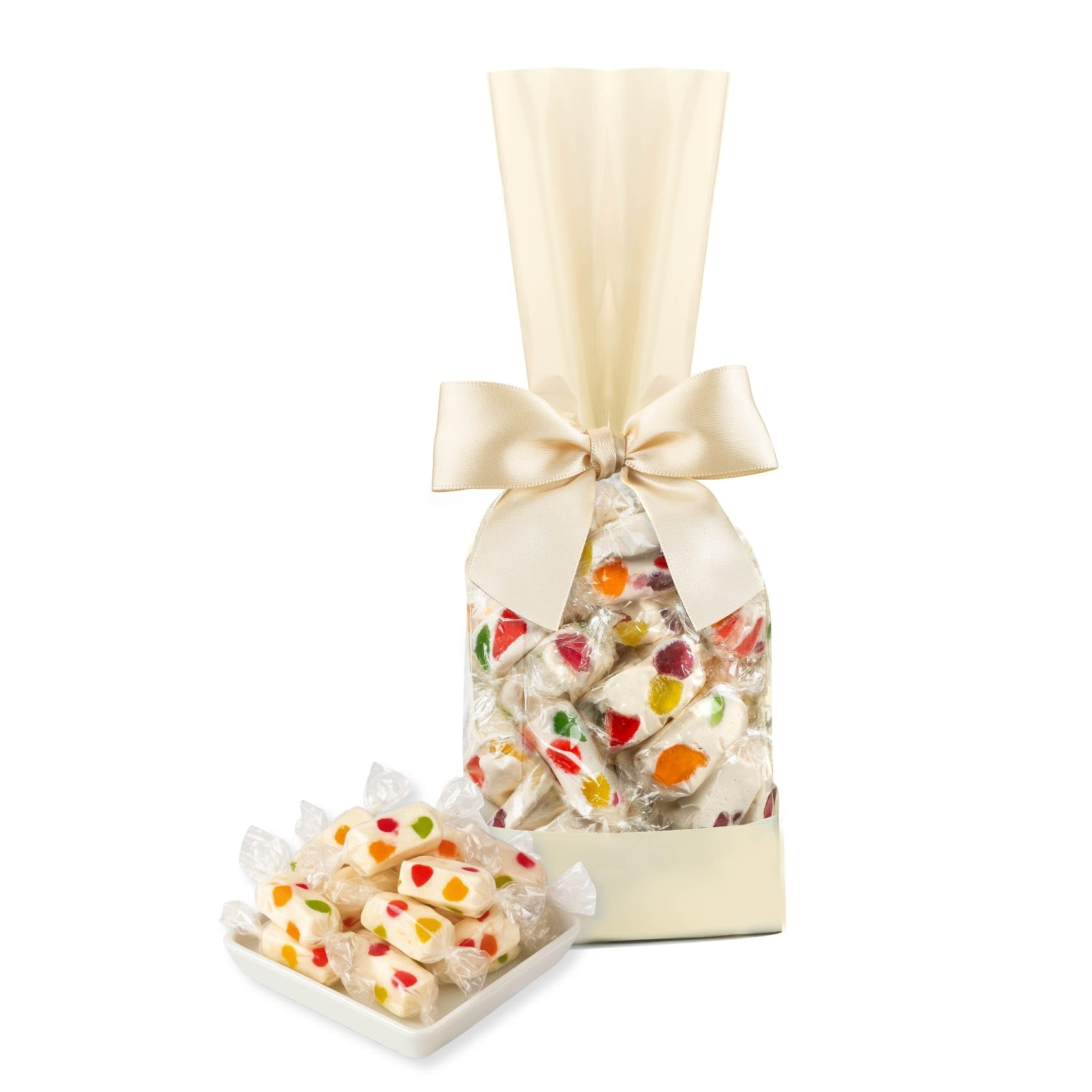 White Jelly Nougats Gift Bag - Individually Wrapped Gourmet Jelly Candies, Kosher Dairy Free Candy Gift Bag, Grandpa, Teachers & Women, Elegant Soft