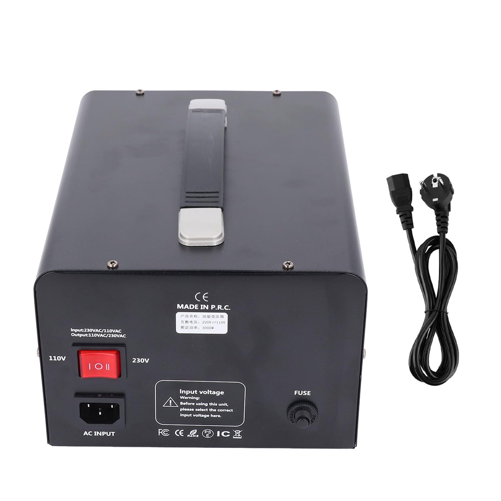 Transformador convertidor de tensión 3000W (110V a 220V, 220V a 110V) Convertidor Elevador/Reductor con Interfaz Universal, Carcasa de aleación de Aluminio, monofásico (Enchufe de la UE)