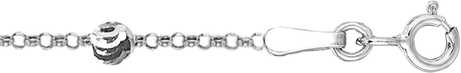 Ritastephens 925 Sterling Silver Adjustable Moon-Cut Bead Anklet – Italian Rolo Cable Chain Foot Bracelet – 9–10 Inch Length – Spring Ring Clasp – Stamped 925 – Nickel-Free – Gift Box Included