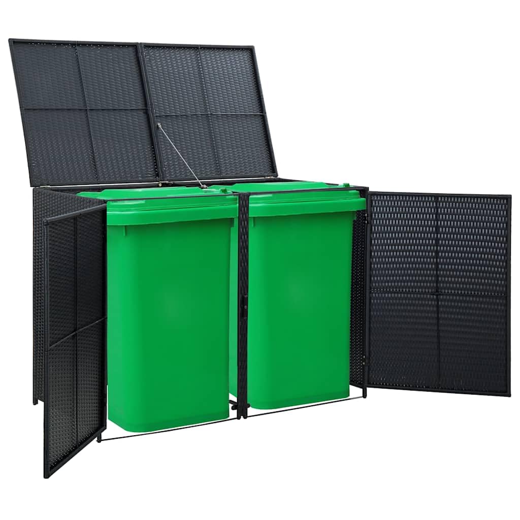 Mülltonnenbox für 2 Tonnen mit Türen und Schließsystem, Poly Rattan Schwarz 148x80x111 cm, Gartenlagerung