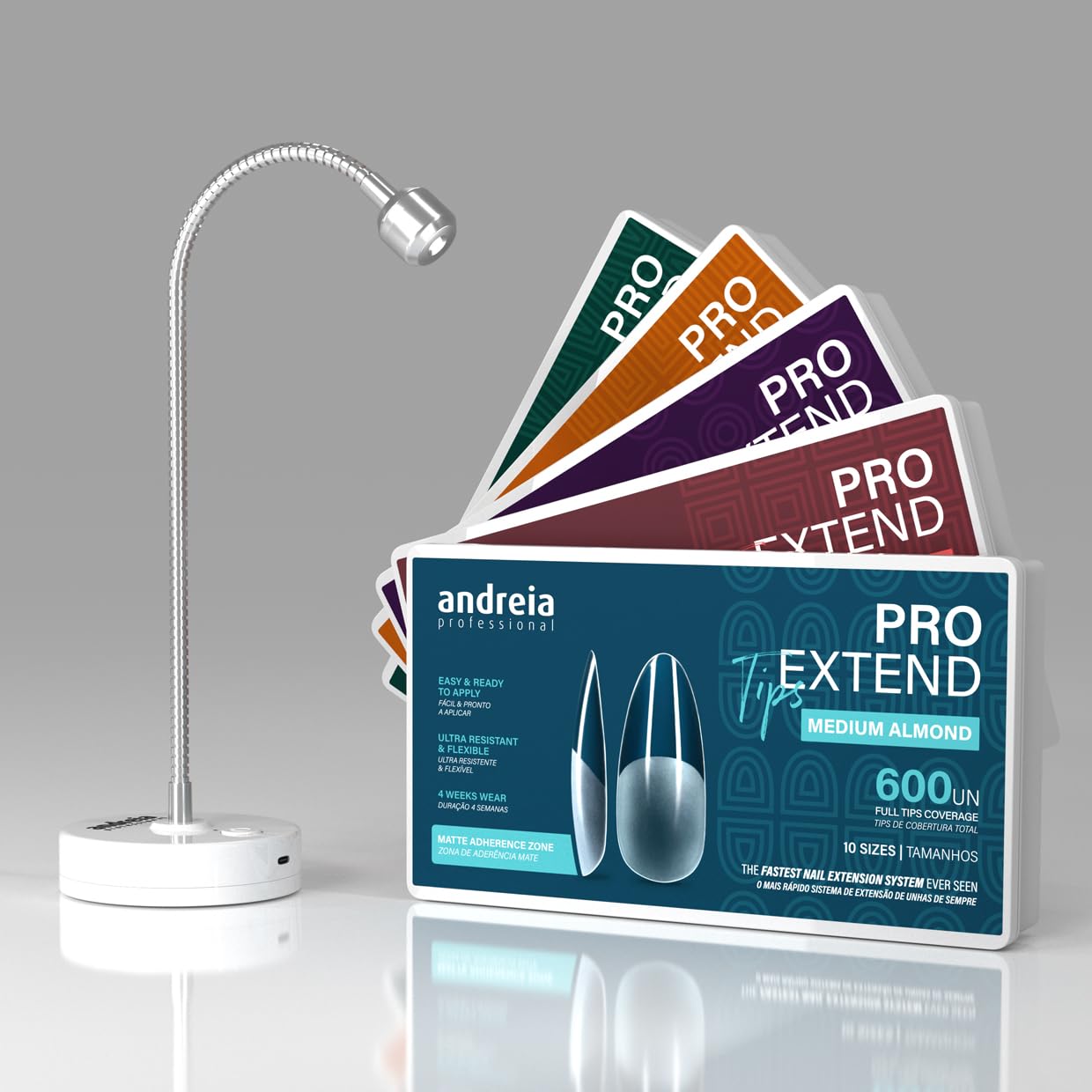 Andreia Lámpara profesional PRO EXTEND para manicura de uñas con movimiento de 360º - Compatible con puntas de uñas postizas PRO EXTEND - Cura LED y UV - 3 W