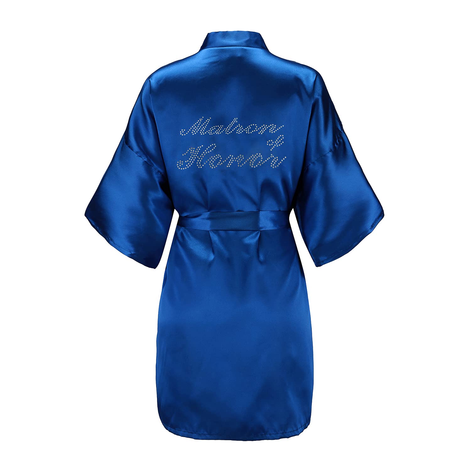 Women's One Size Silver Rhinestones Bride Bridesmaid Short Satin Robes for Wedding Party Getting Ready