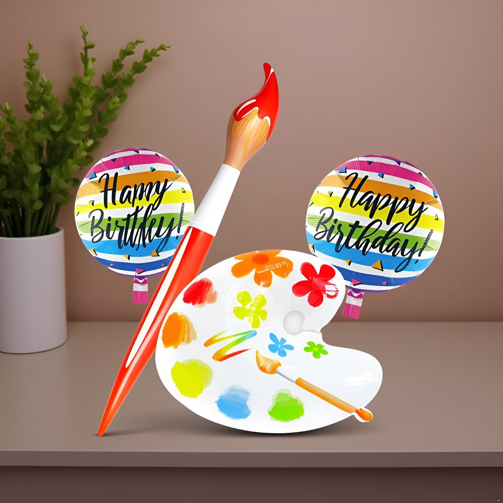 Atpata Funky Painter Artist Theme Birthday Foil Balloons Decoration Set | 41 Inch Paint Brush Balloon, 26 Inch Palette Balloon, 18 Inch Happy Birthday Round Balloons for Art Party Supplies-image-15