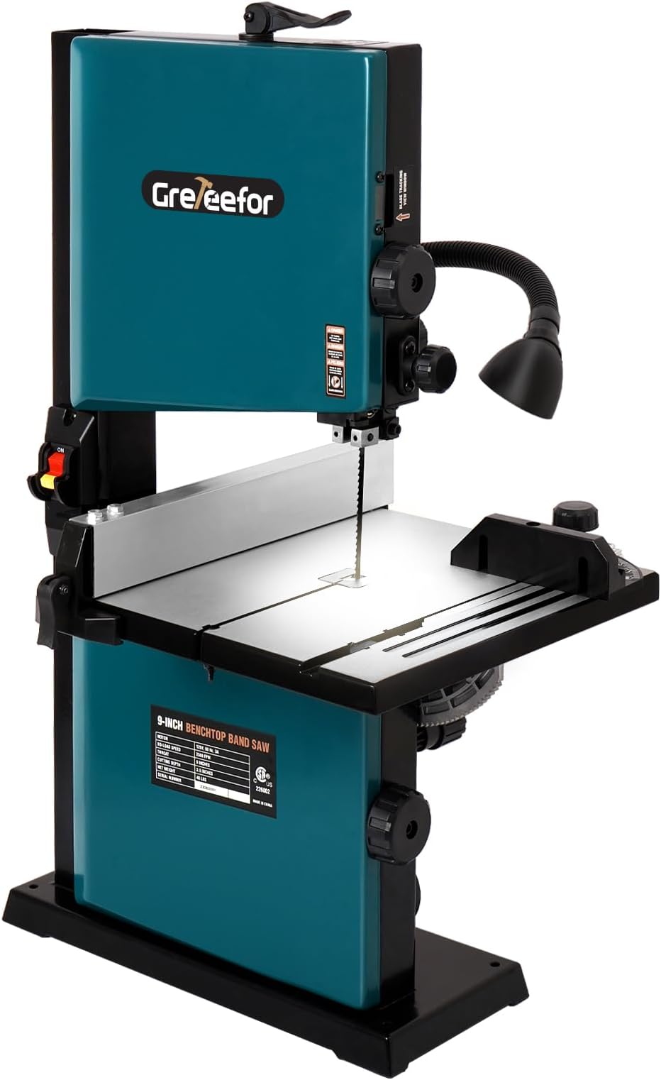 3A 9 Inch Benchtop Band Saw with Work Light 2500FPM & 1720RPM Low Noise Induction Motor Bandsaw, Steel Base, Cast Aluminum Table, Miter Gauge System, Anti-Shake Band Saws for Woodworking