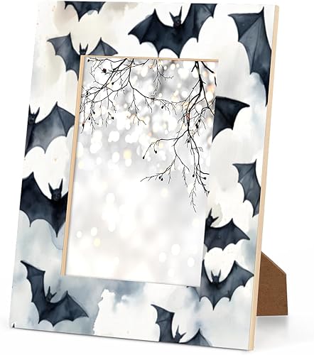 Miniatura 2 de Marco de fotos de madera de 5 x 7 pulgadas, diseño de murciélagos en acuarela, para colgar en la pared, marco de fotos para colgar en la pared,