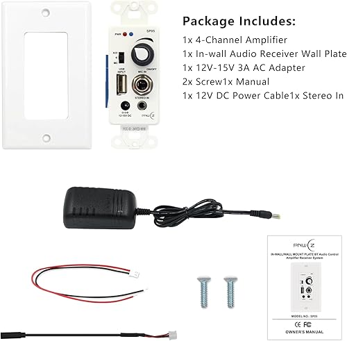 Miniatura 7 de Amplificador de pared compatible con Bluetooth 4 canales, control de volumen, placa de pared con entradas USBMICAUX (0.138 in) Bloque de terminales