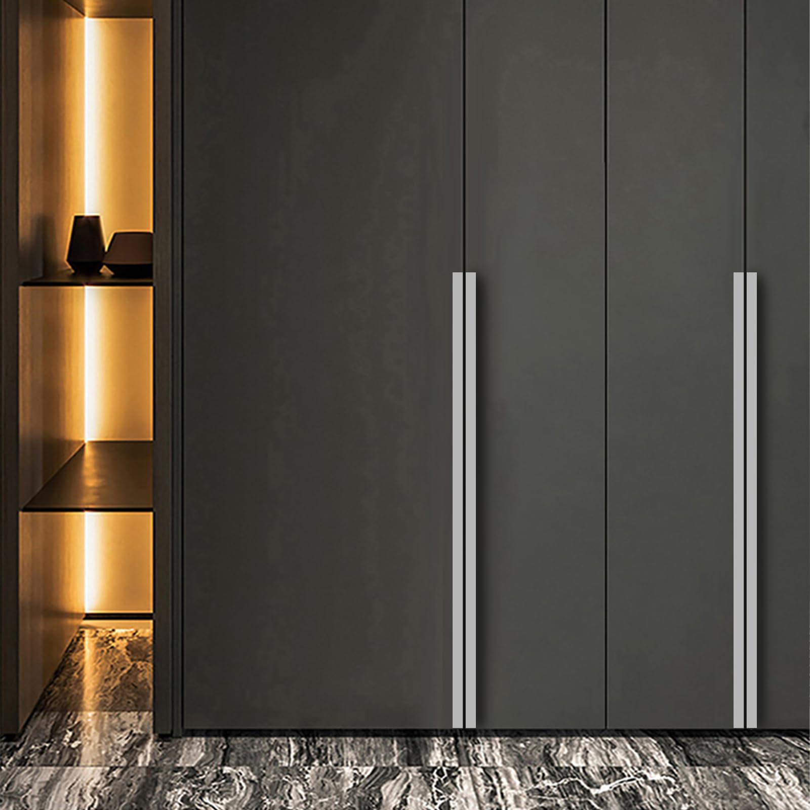 Maniglie per Mobili Bagno Color Alluminio, 2pz Maniglie per Cassettiere Moderno Alluminio Solida | Finitura Anodizzato Maniglia ad F Lunghezza:80-1200 mm Maniglia per Porta 512mm/20.2in