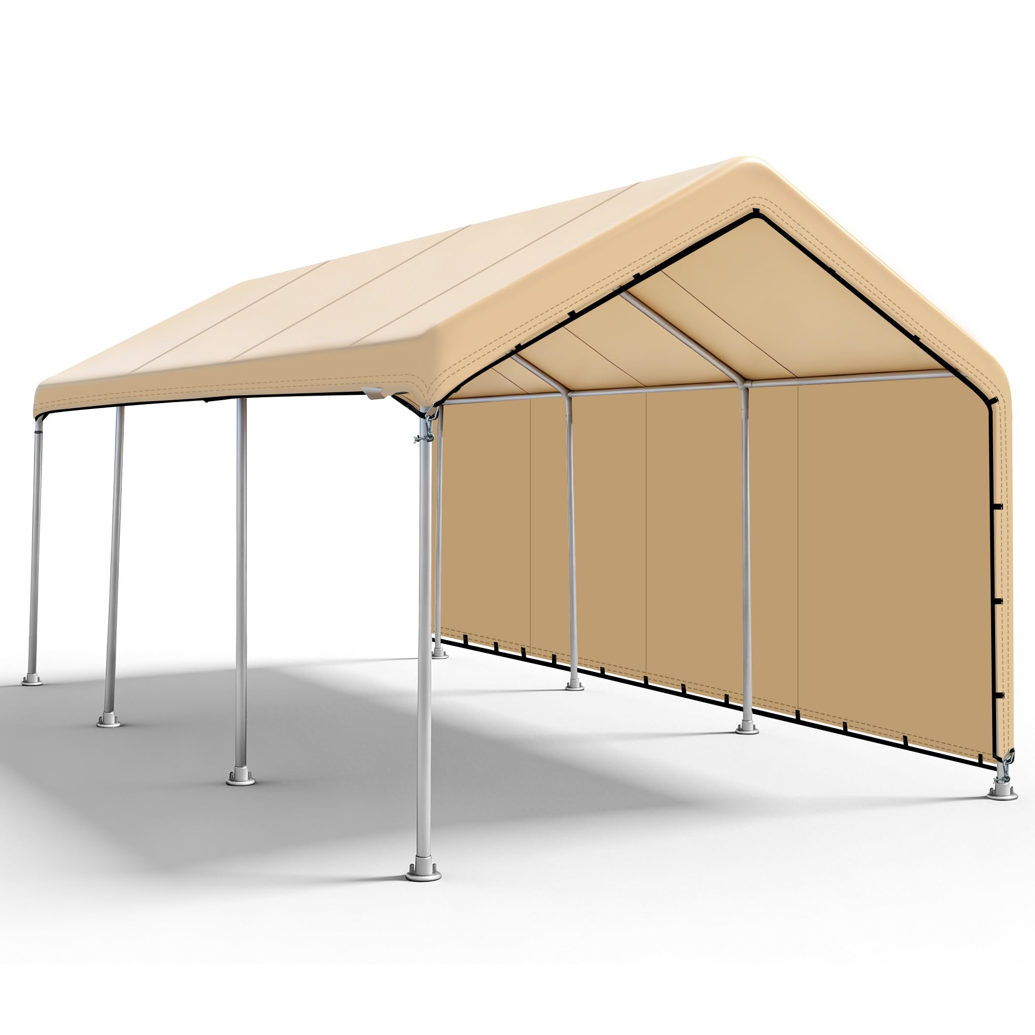 Photo 1 of SIHAIAN 10 x 20 Ft Carport Replacement Canopy Cover with Sidewall(No Frame) Easy to Set up Carport Canopy, 500D Heavy-Duty Garage Top Tent Tarp Waterproof and UV Protected (Only Canopy Cover) Beige
