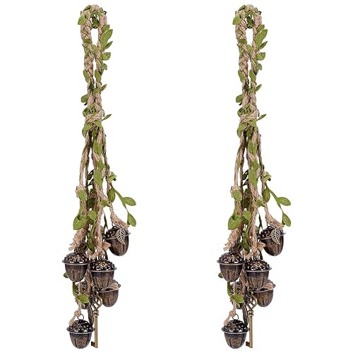 UNICRAFTALE 2Pcs Witch Bells for Door Knob Vintage Metal Hanging Bell with Magic Keys Olive Drab Decorative Wind Chime Door Hanging Bells with Green Leaf Jute Rope for Home Garden Decor - Olive Drab - 35cm Long