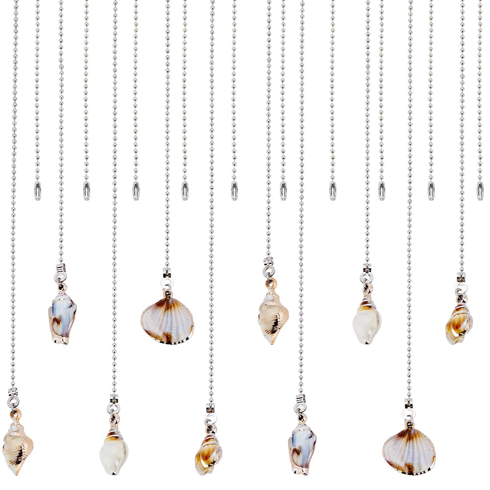 CRASPIRE 10Pcs 5 Style Sea Shell Ceiling Fan Pull Chain Extender Ocean Boho Electroplated Shells Plated Charm Pendant Decorative Extension Connector Replacement Summer Hanging Ornament for Light Lamp