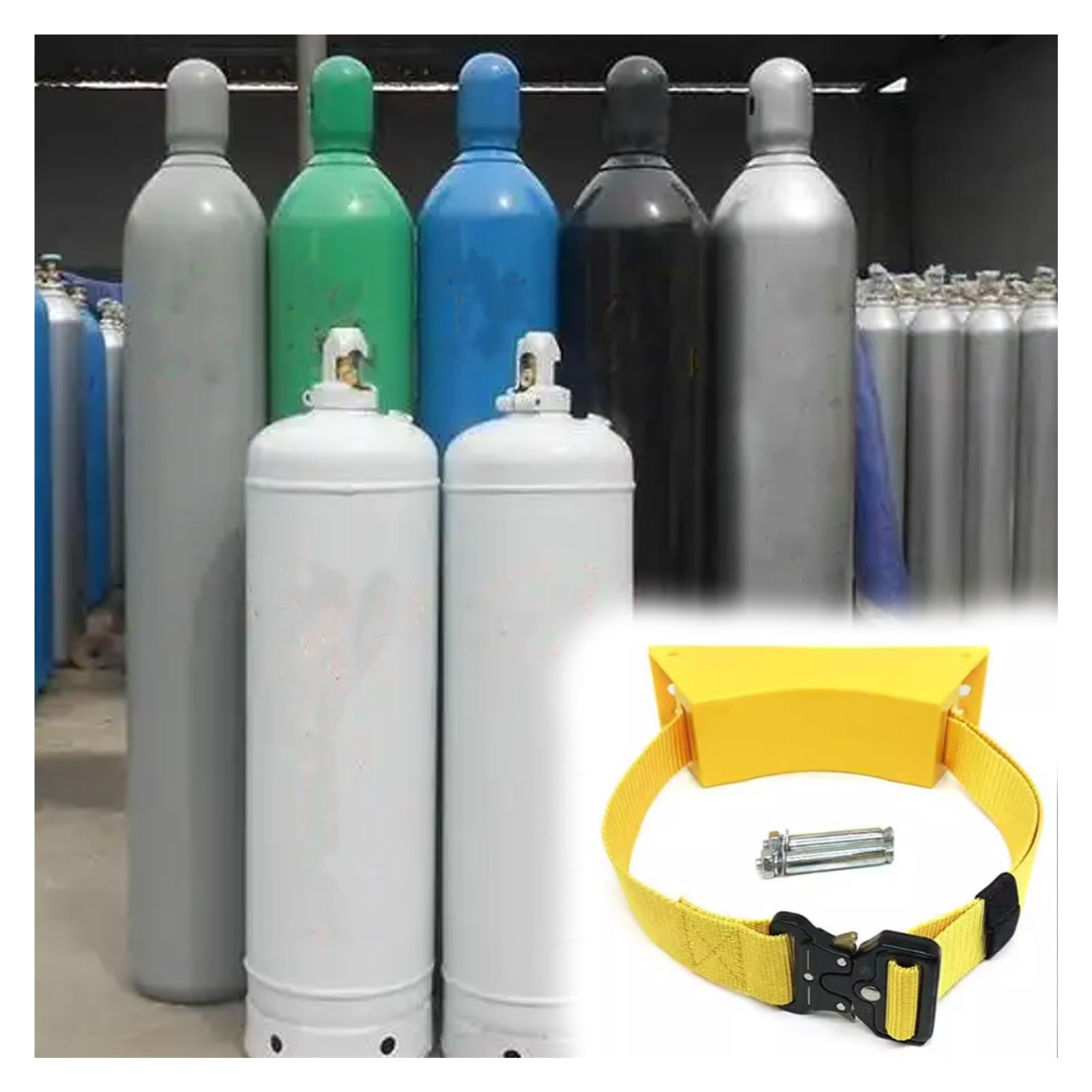 Support mural bouteille oxygène réglable avec boucle de sécurité
